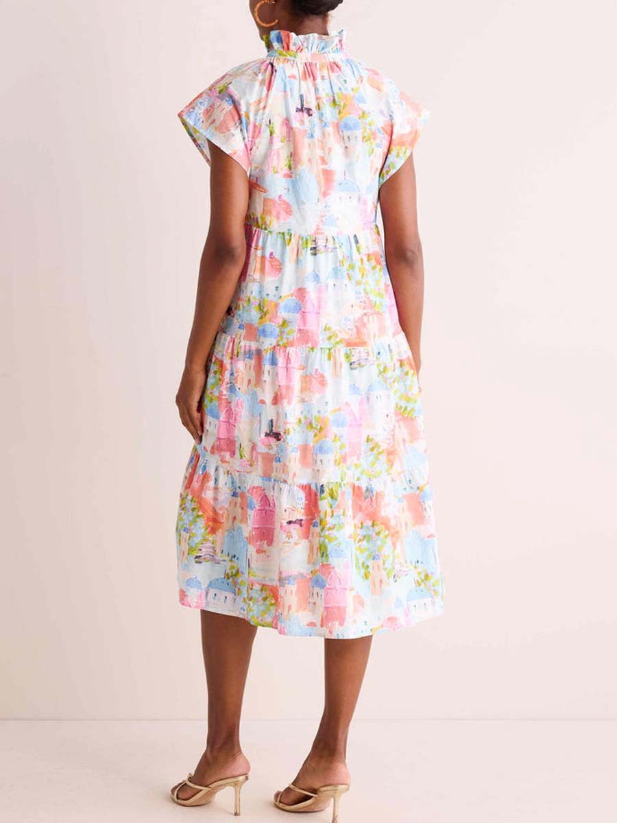 Flared Cap Sleeves Dress