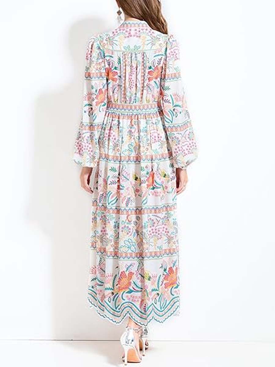 Casual Floral Print V-Neck Button up Slit Maxi Dress