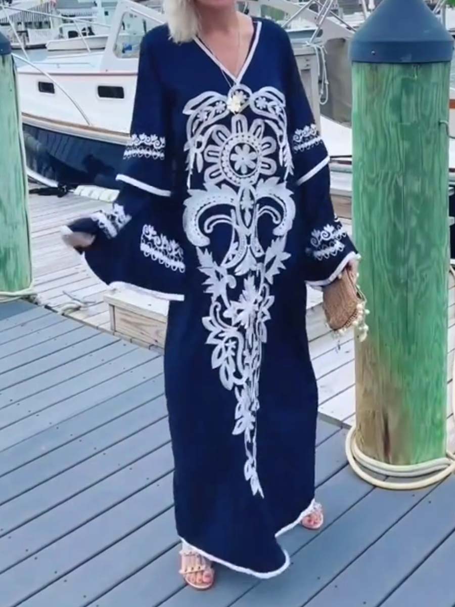 Embroidered Loose Maxi Dress
