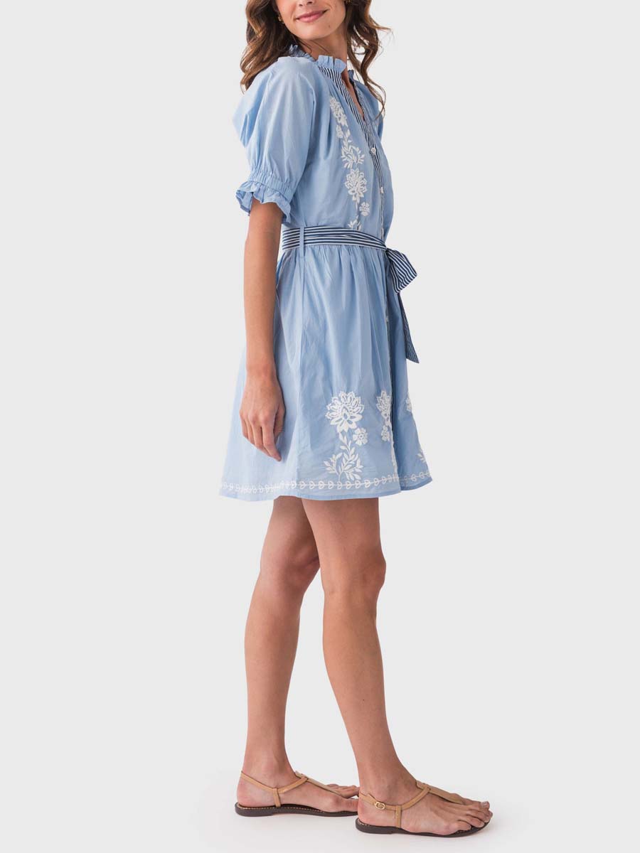 Embroidered Tie Waist Dress