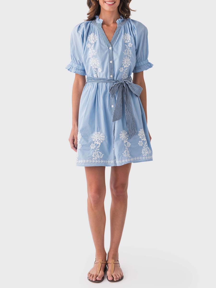 Embroidered Tie Waist Dress