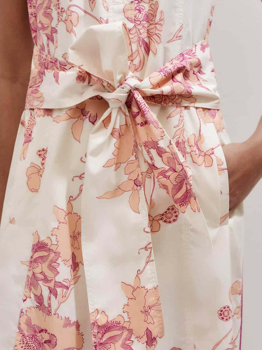 Cotton Scribbled Floral Print Maxi Shirt Dress
