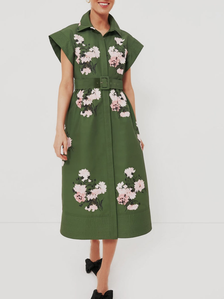 Olive and Pressed Powder Floral Dress