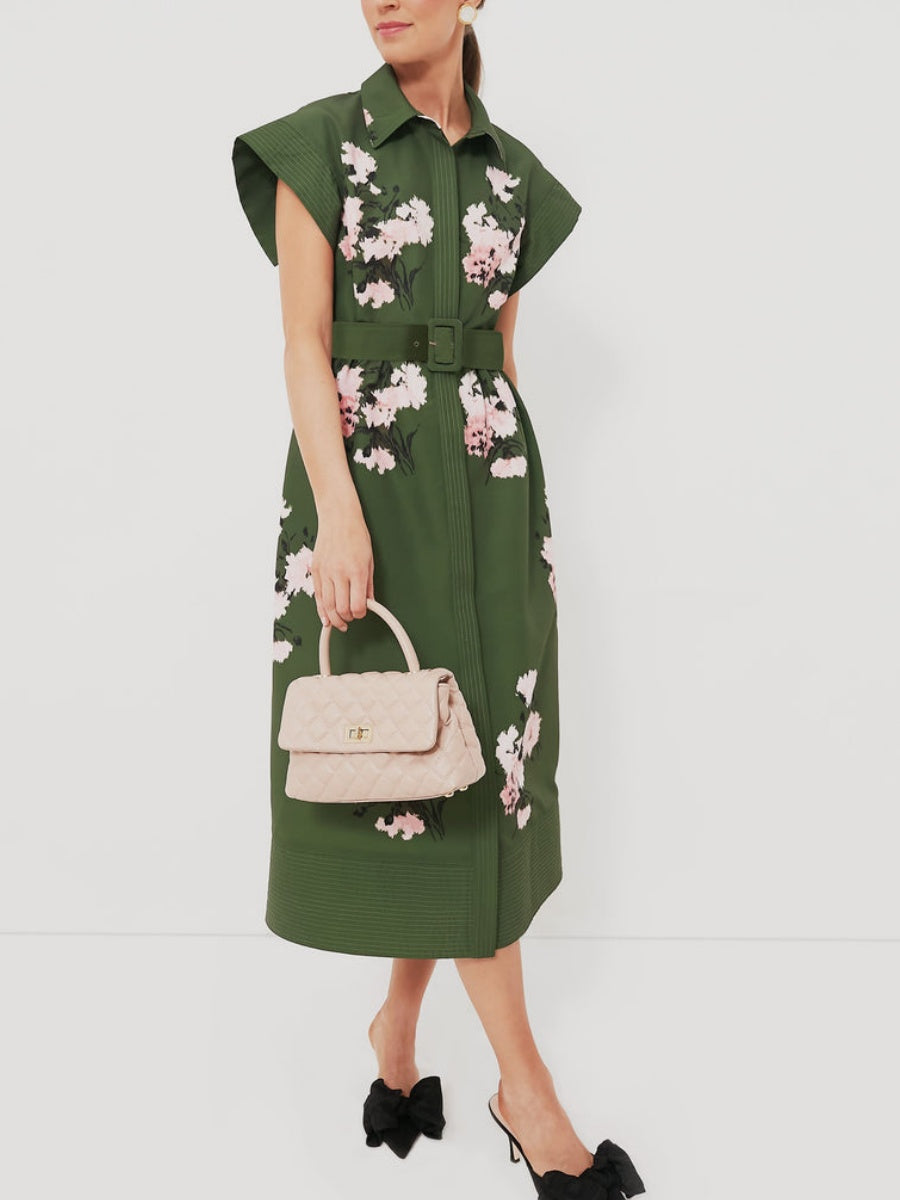 Olive and Pressed Powder Floral Dress