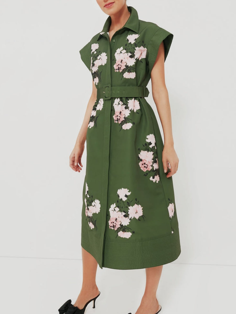 Olive and Pressed Powder Floral Dress