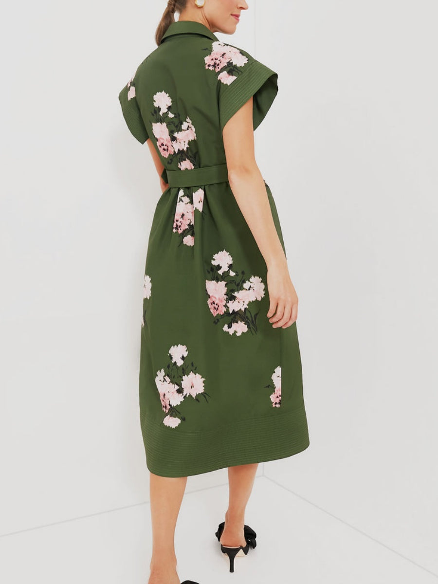 Olive and Pressed Powder Floral Dress