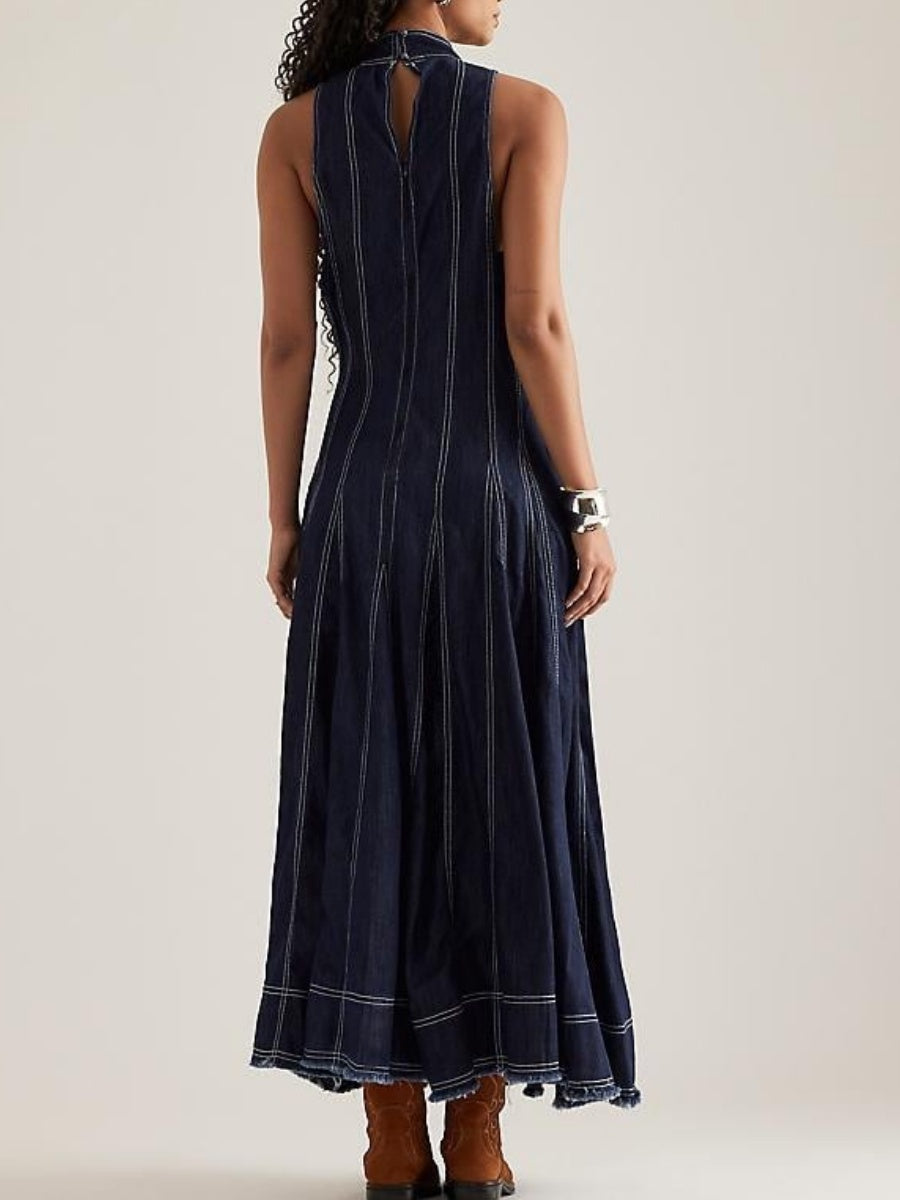 Sleeveless A-Line Denim Dress
