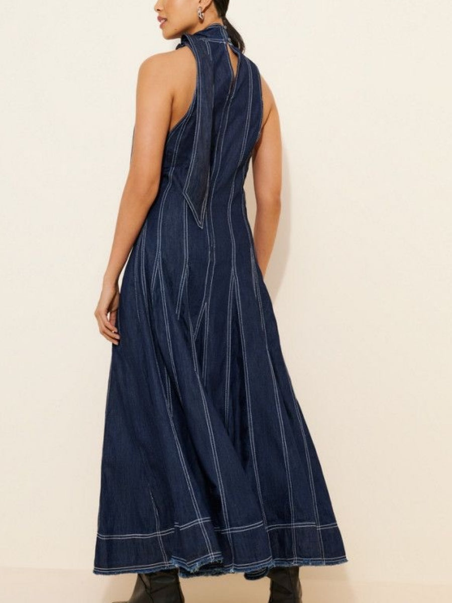 Sleeveless A-Line Denim Dress