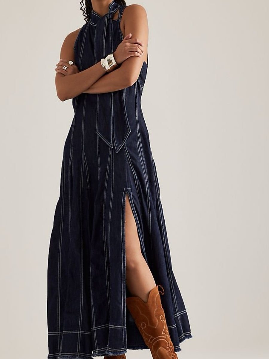 Sleeveless A-Line Denim Dress