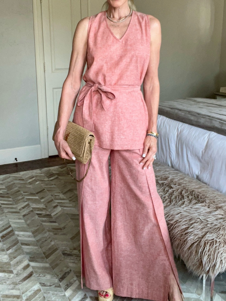 Sleeveless Linen Blend Tunic Set