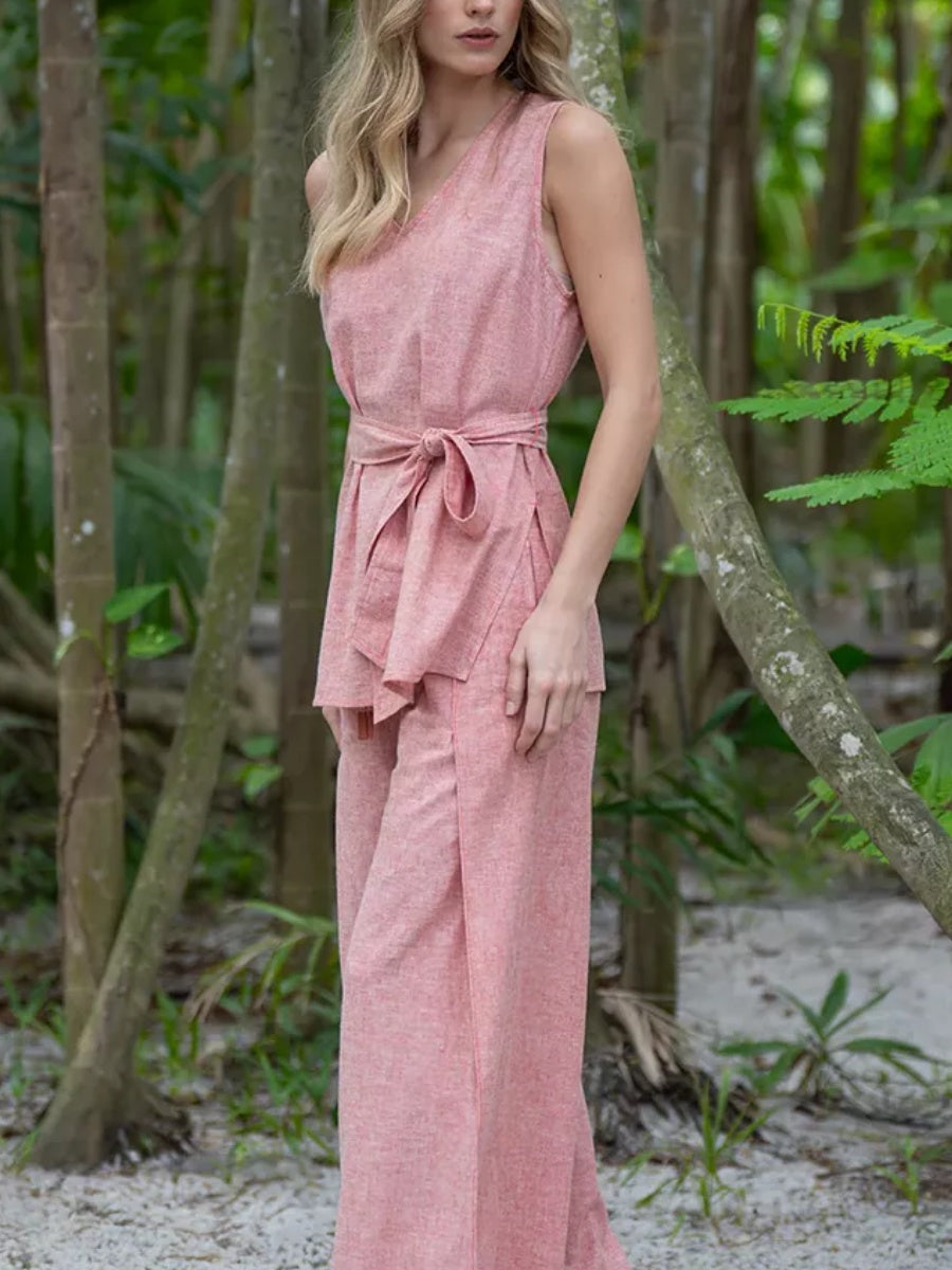 Sleeveless Linen Blend Tunic Set