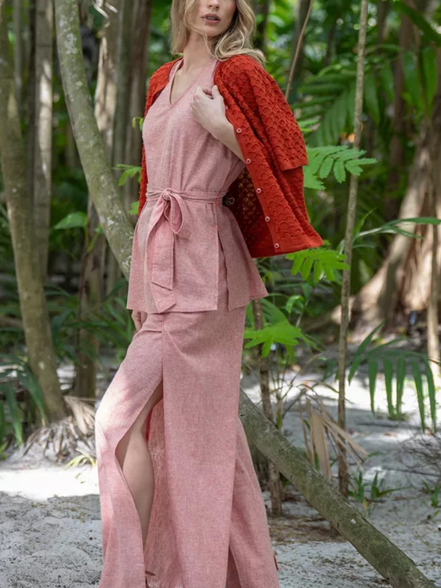 Sleeveless Linen Blend Tunic Set