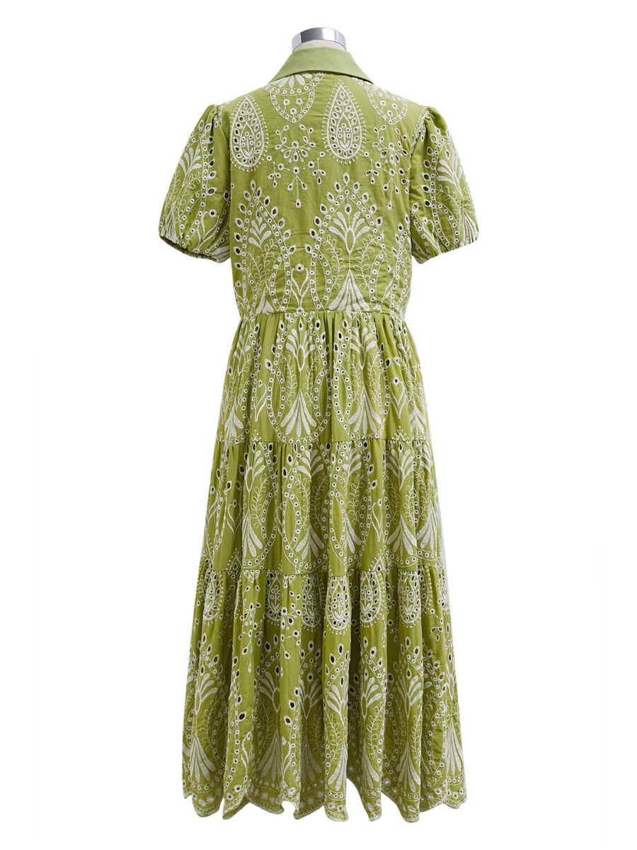 Embroidered Floral Eyelet Midi Dress