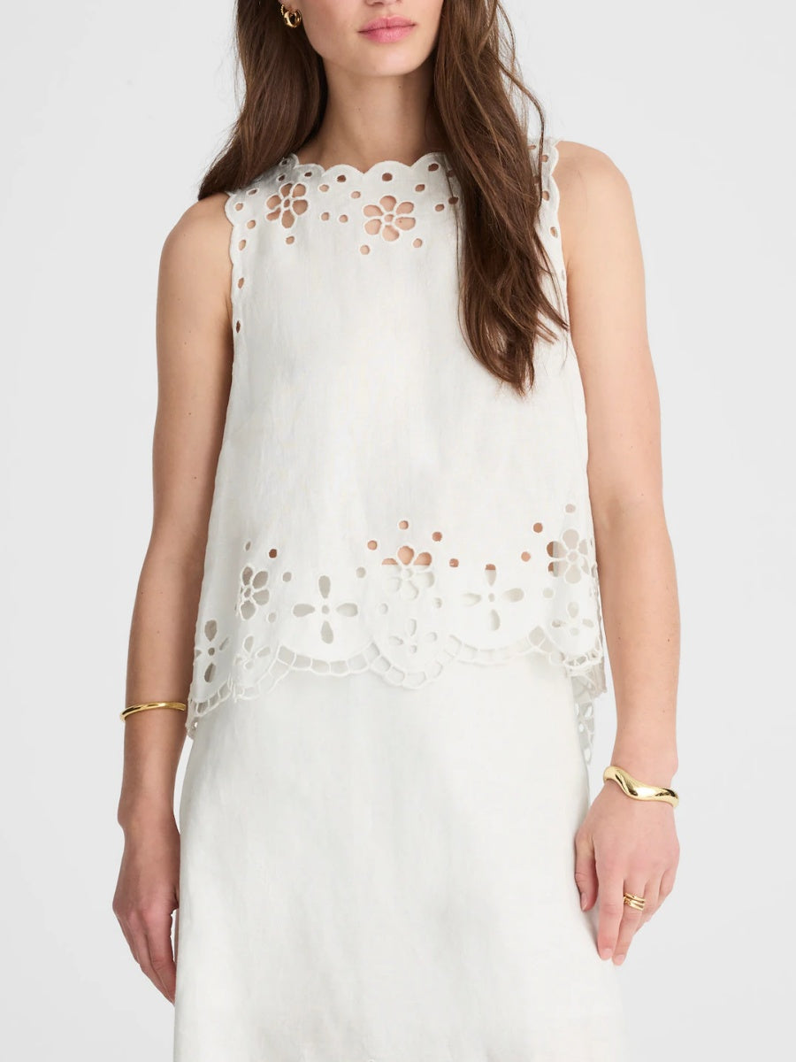 Embroidered Eyelet High-Low Tank Set