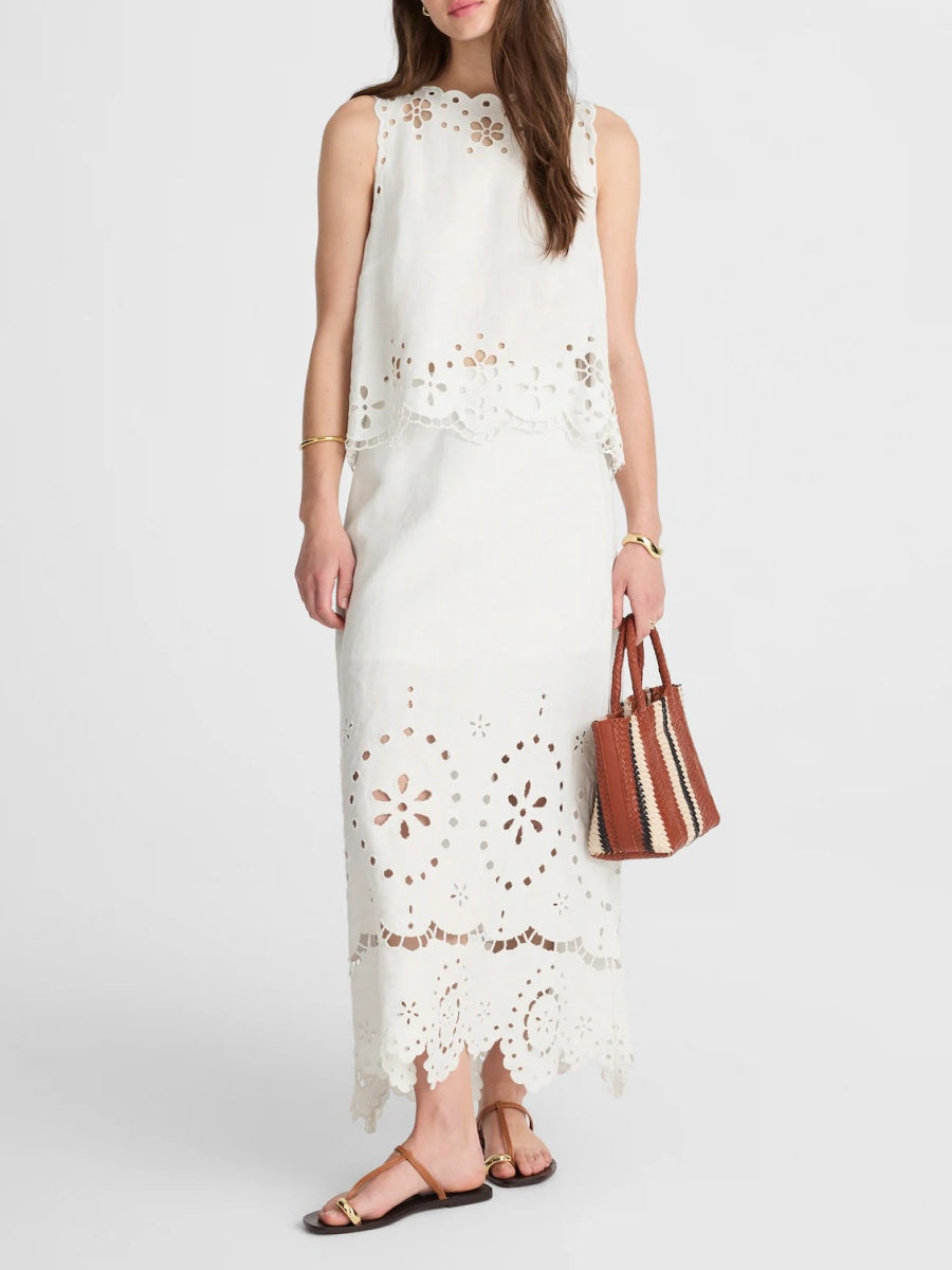 Embroidered Eyelet High-Low Tank Set