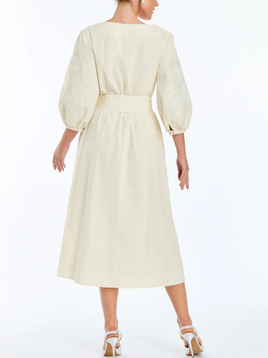 Balloon Sleeves Embroidery Dress