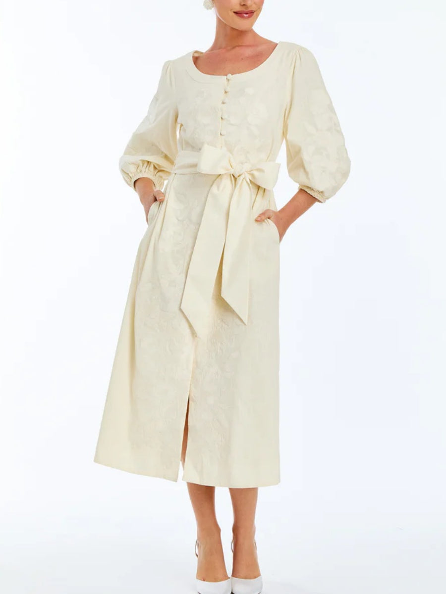 Balloon Sleeves Embroidery Dress