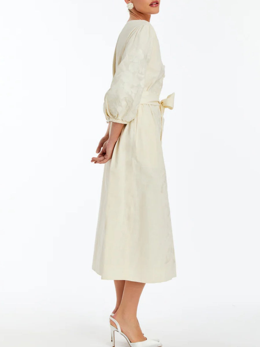 Balloon Sleeves Embroidery Dress