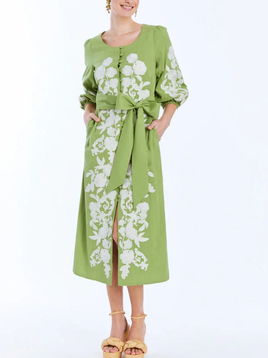 Balloon Sleeves Embroidery Dress