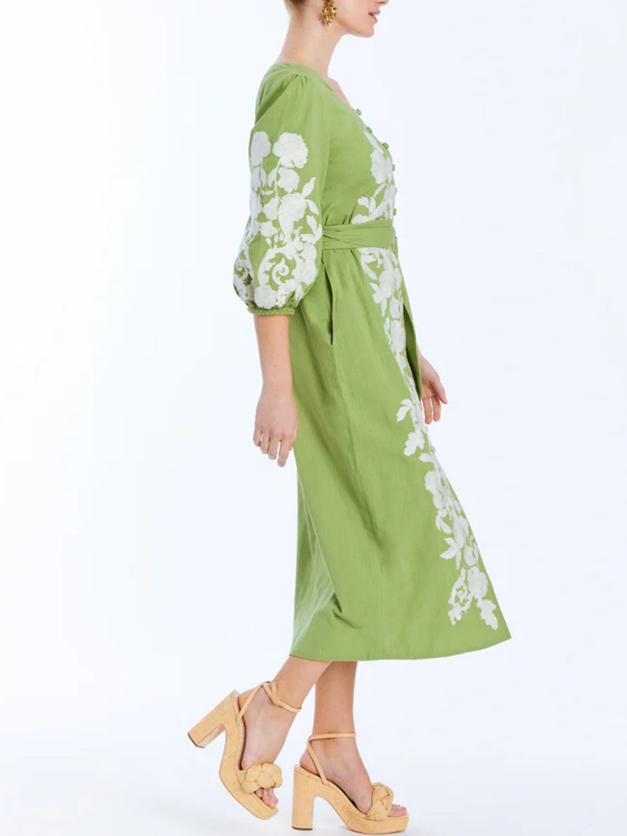 Balloon Sleeves Embroidery Dress