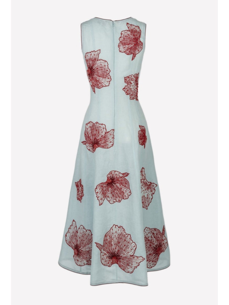 Embroidery Long Dress in Sky Blue