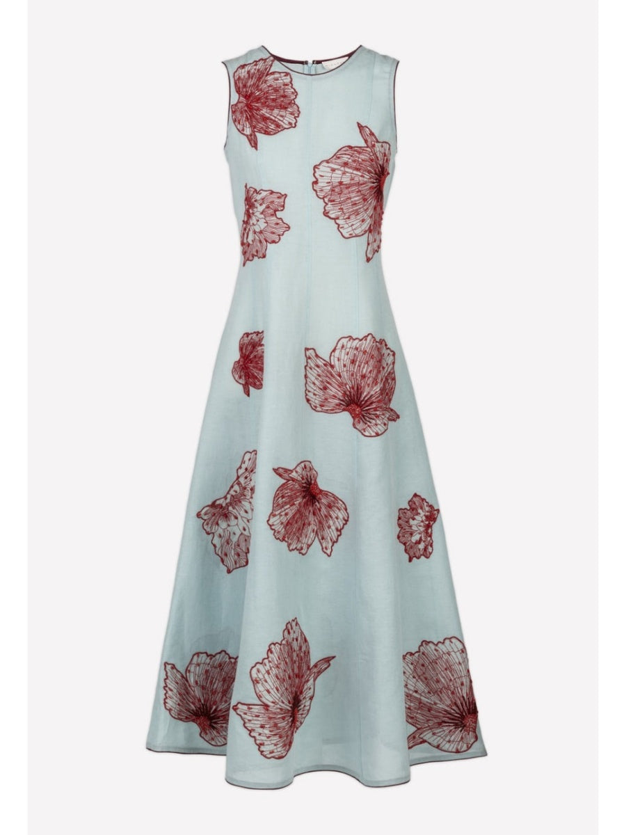 Embroidery Long Dress in Sky Blue