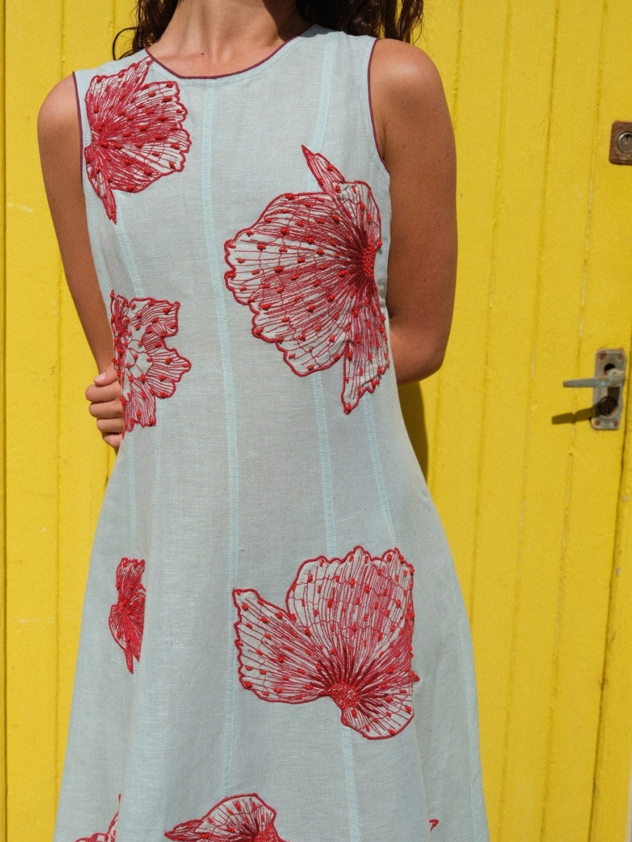 Embroidery Long Dress in Sky Blue