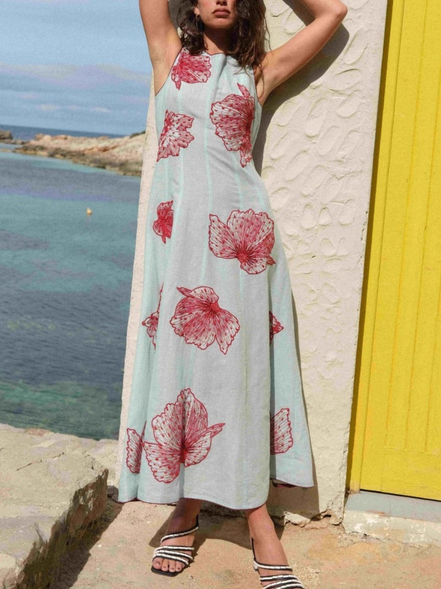 Embroidery Long Dress in Sky Blue