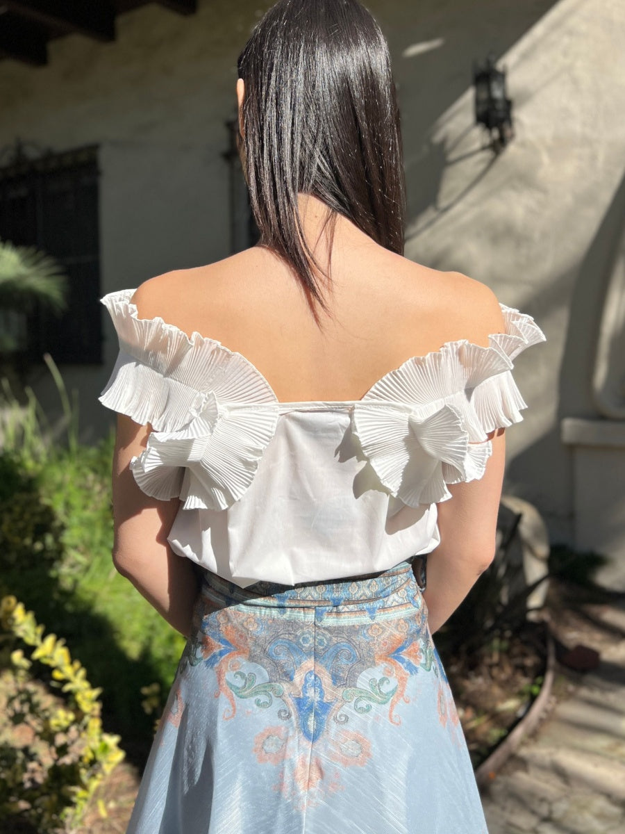 White Ruffle Cropped Peplum Top
