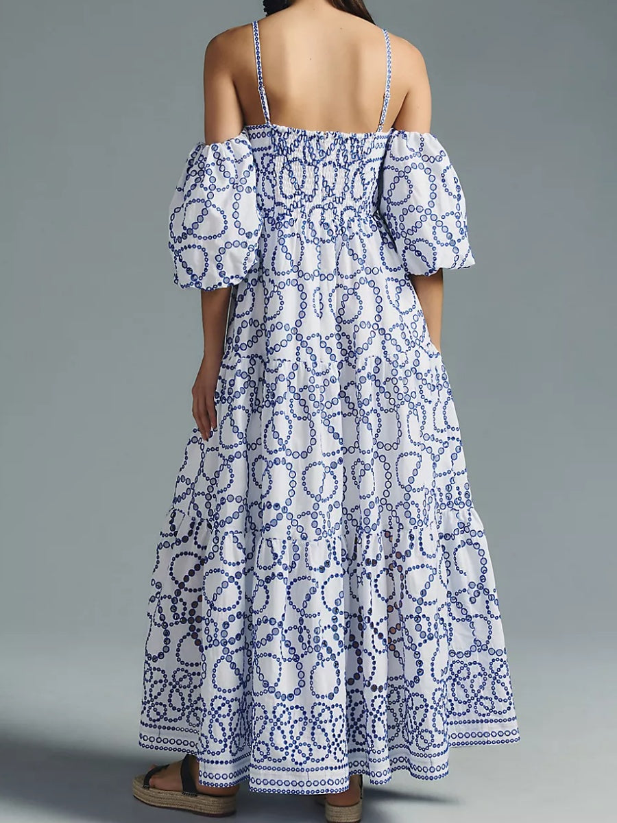 Puff-Sleeve Eyelet Dress