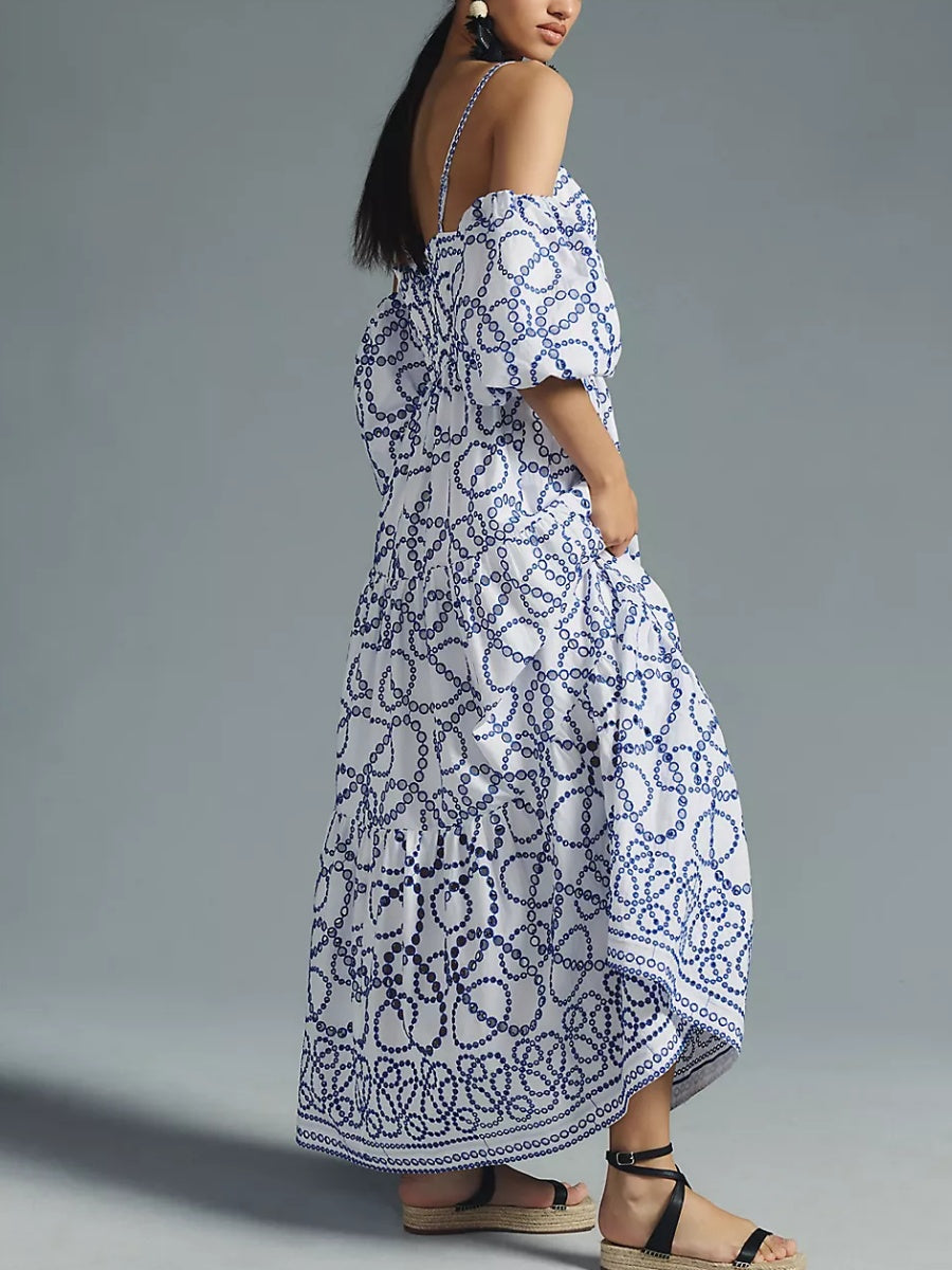 Puff-Sleeve Eyelet Dress