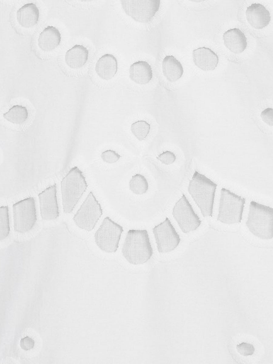 Eyelet Point Collar Split V-Neck Dress