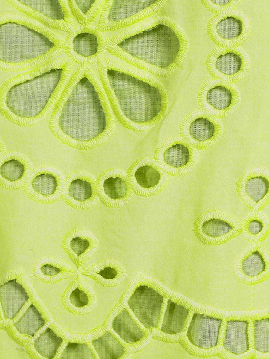 Eyelet Point Collar Split V-Neck Dress