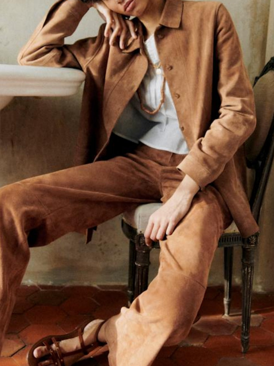 High-Waisted Suede Pants