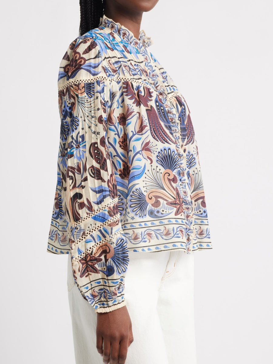 Mixed Print Cotton Button-Up Shirt