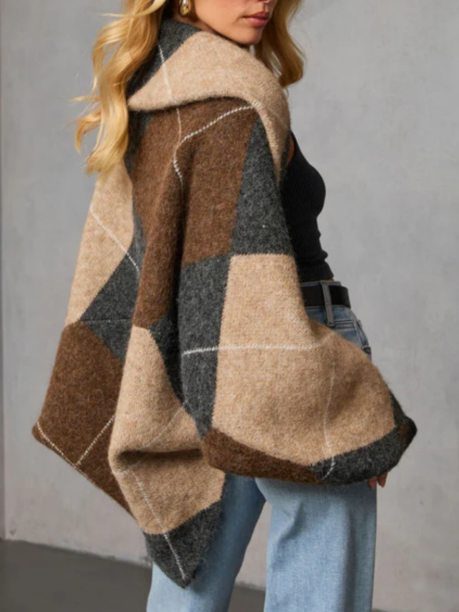 Cropped Argyle Print Cardigan