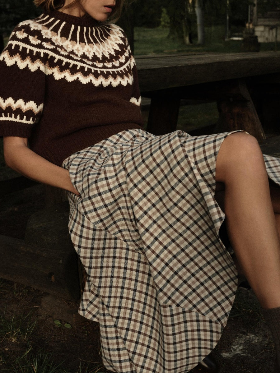 SHORT SLEEVE JACQUARD KNIT SWEATER