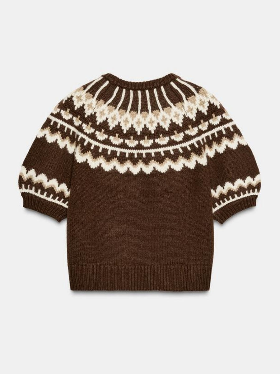 SHORT SLEEVE JACQUARD KNIT SWEATER