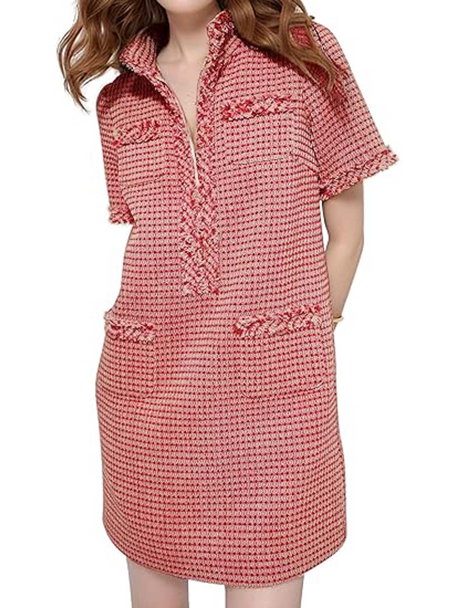 Demure Tweed Dress With Zipper Pockets