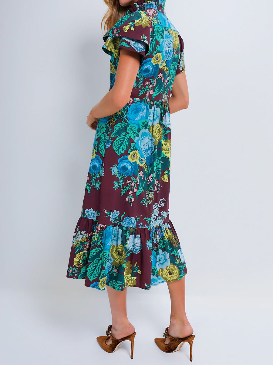 Ruffle Hem Short Ruffle Sleeve Midi Dress