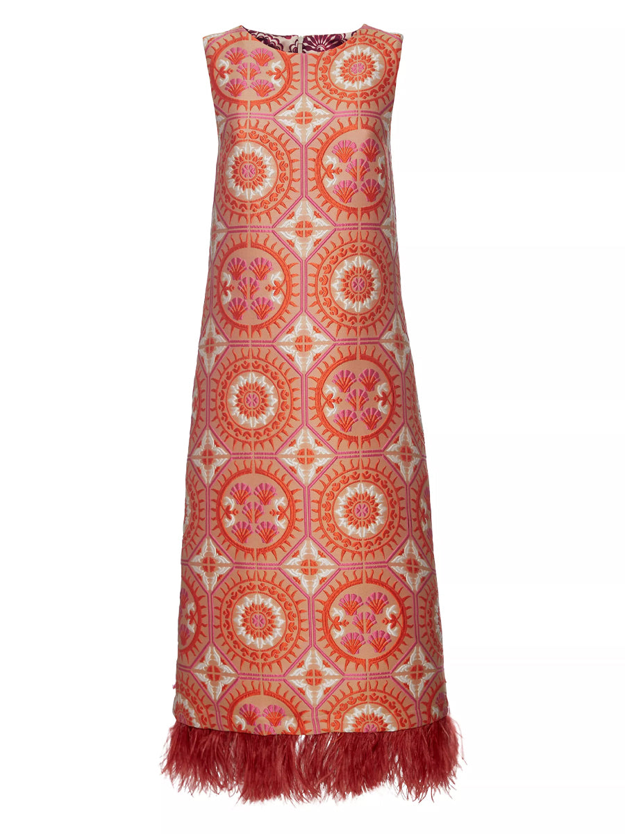 Feathers Sleeveless Printed Maxi Dress
