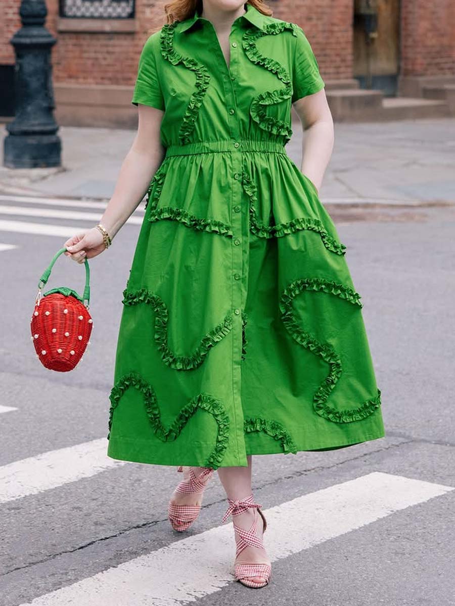Ruffled Short Sleeve Midi Dress