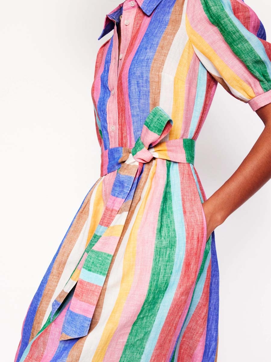 Rainbow Stripe Belted Maxi Dress