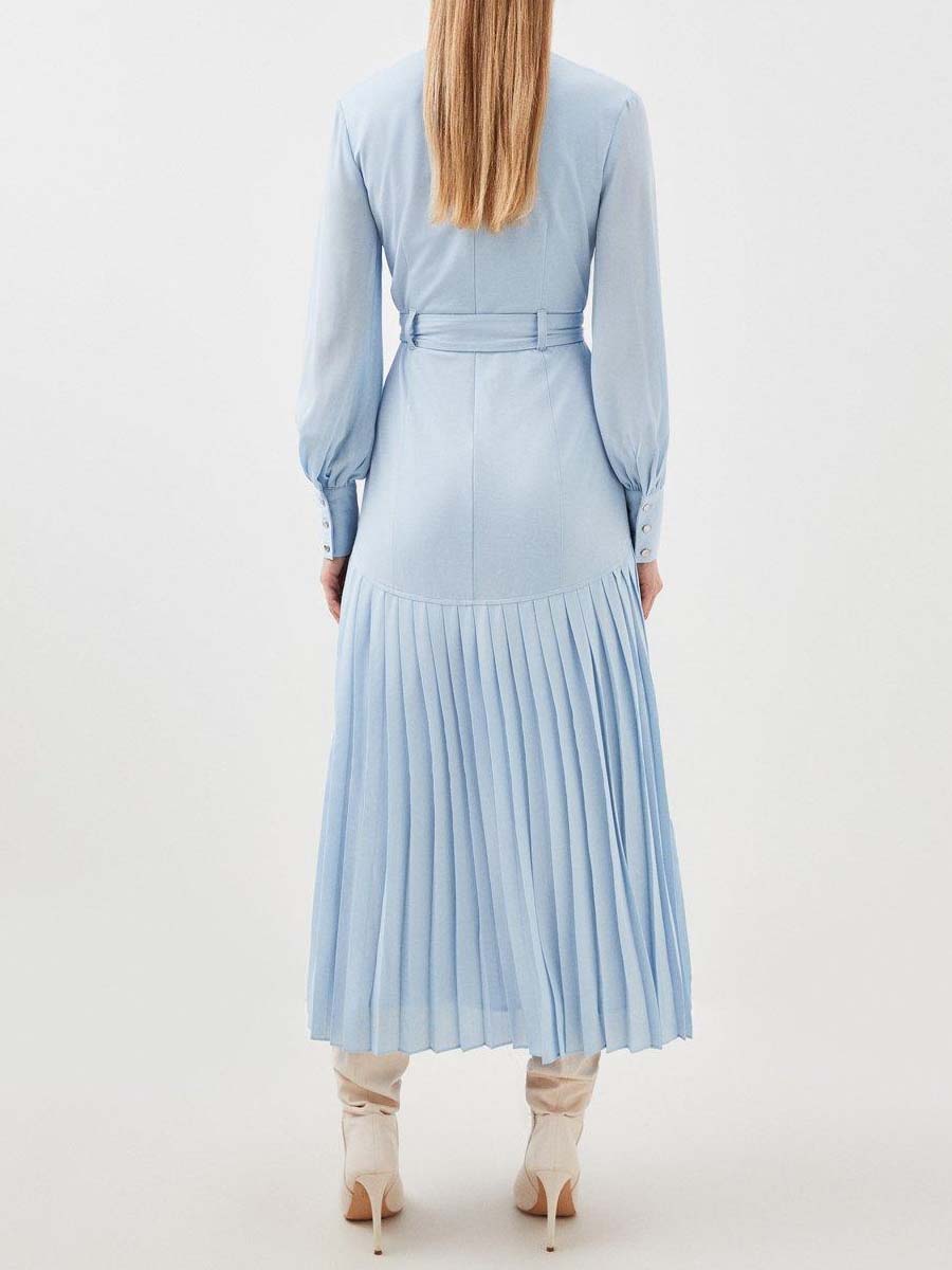 Balloon Sleeve Pleated Patchwork Dress