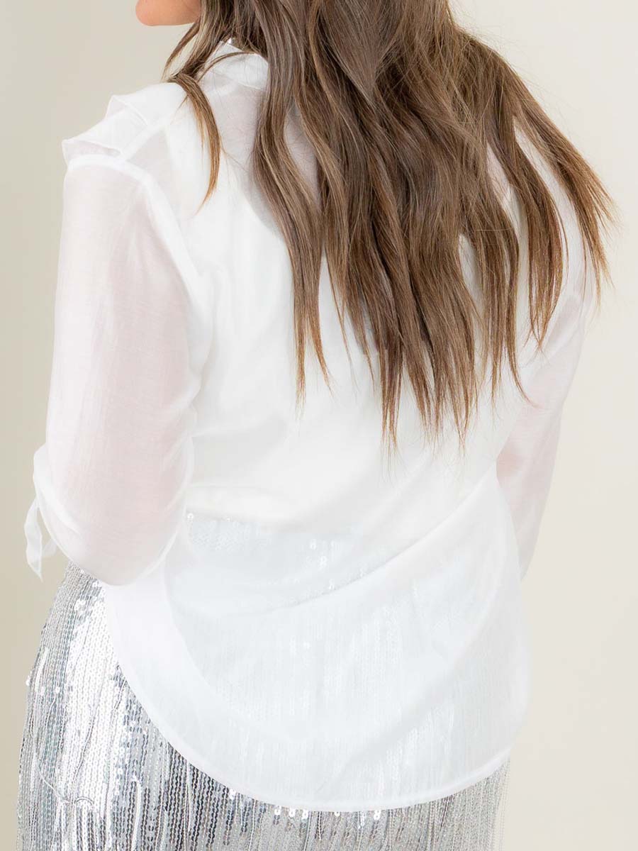 Stand Collar Ruffled Long Sleeve Shirt