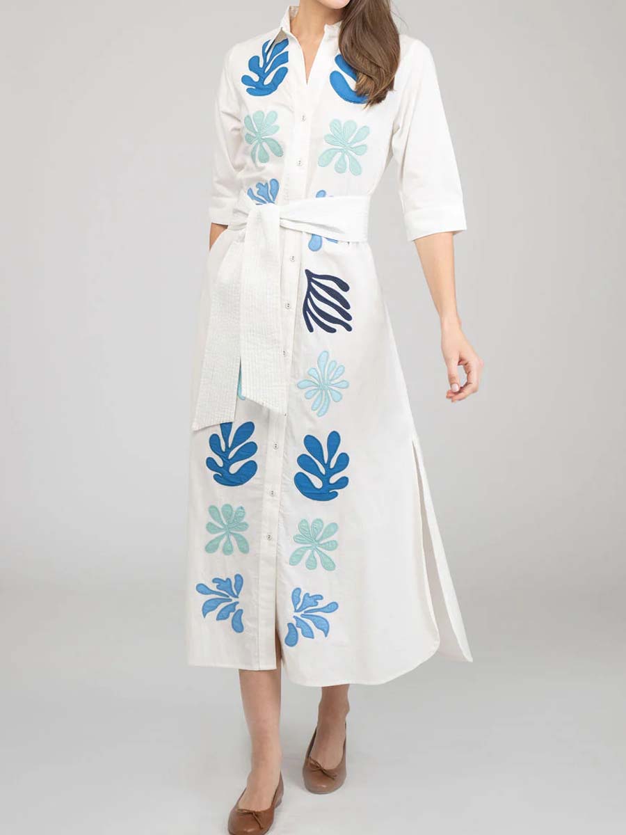 Printed Button Up Belted Dress