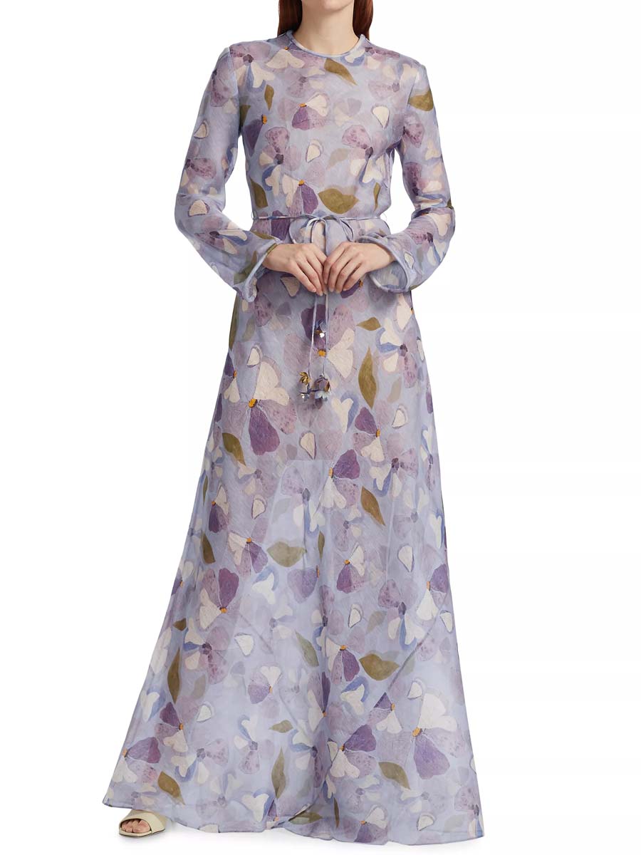Drawstring Waist Printed Maxi Dress