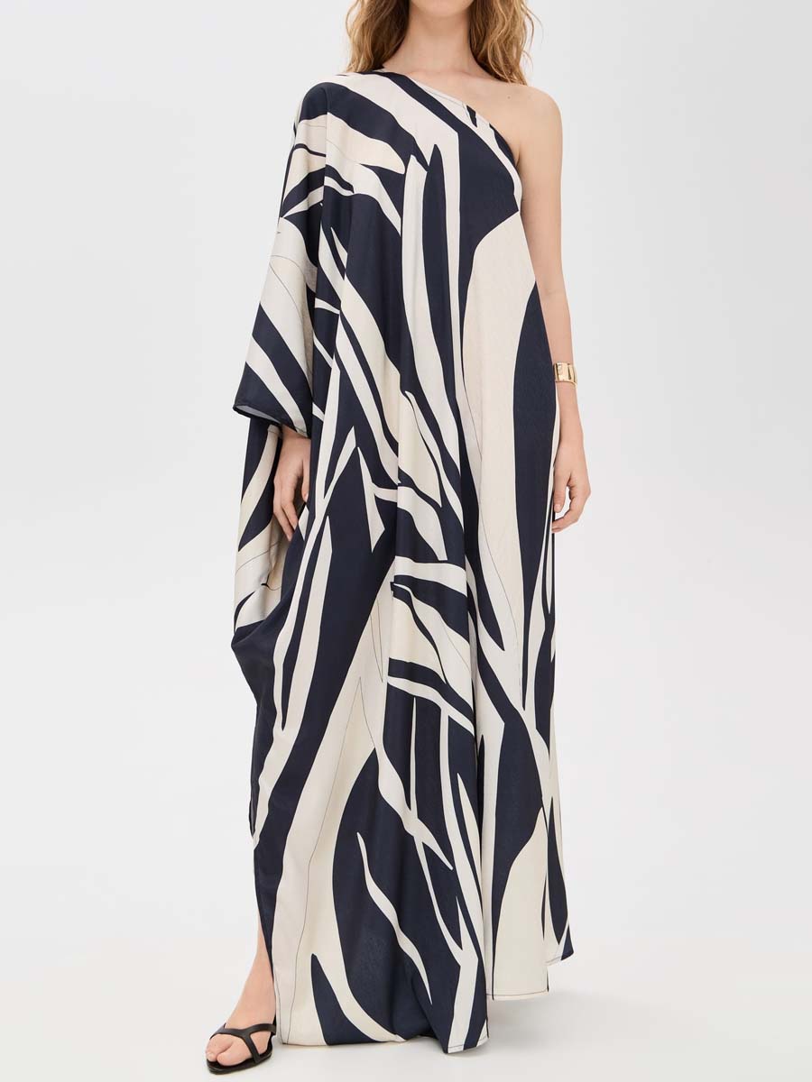One-shoulder Printed Loose Maxi Dress