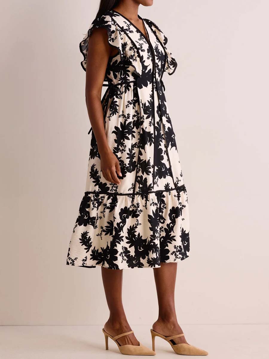 Floral Print V-neck Flutter Sleeve Dress