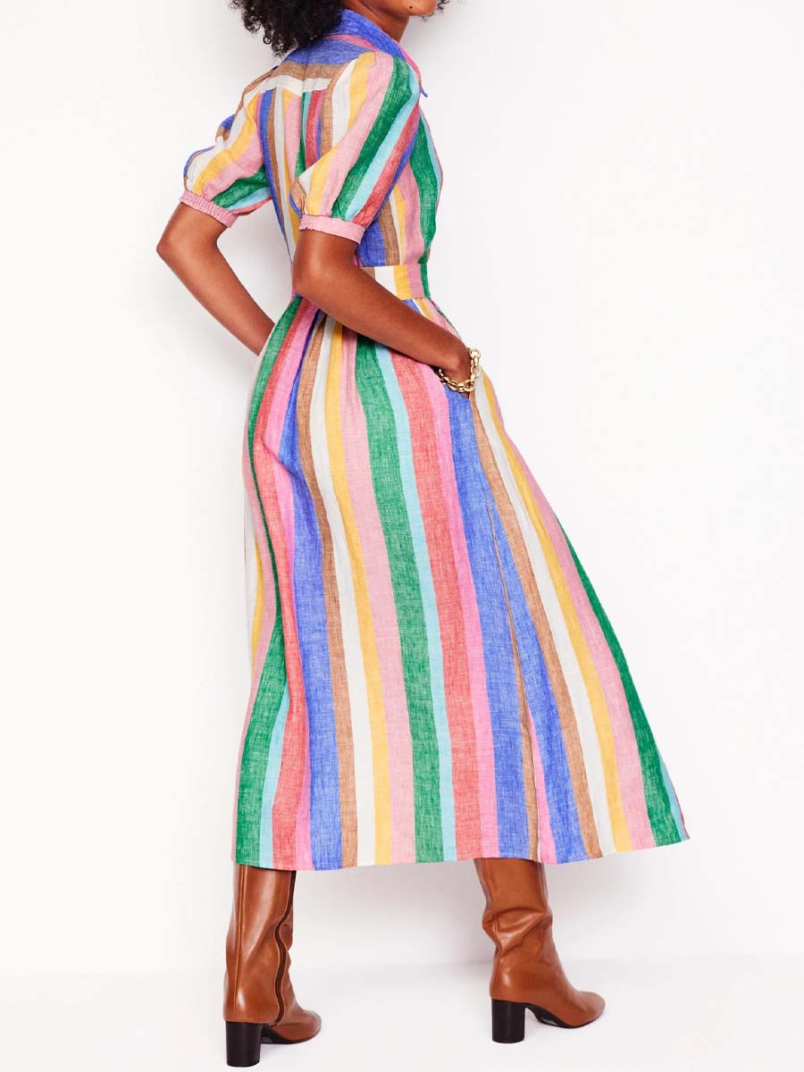 Rainbow Stripe Belted Maxi Dress
